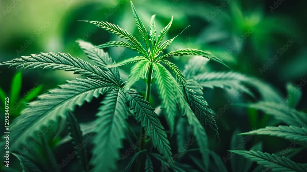 Healthy cannabis plants thriving in a lush green environment under natural light