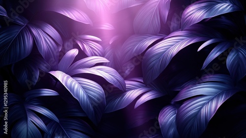 Enigmatic Purple Tropical Leaves Illuminated by Soft Light