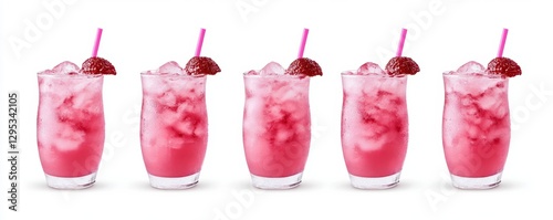 Pink drinks with strawberries on ice, studio shot photo