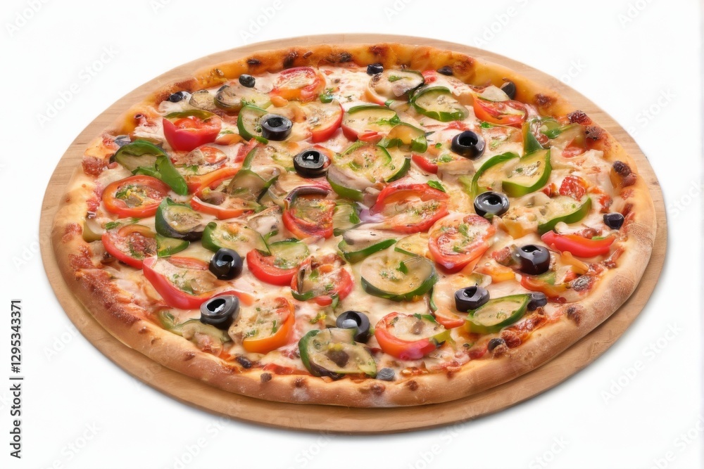 Delicious pizza with colorful toppings on a golden crust, freshly baked and bubbling cheese, set on a white background. Delicious pizza with colorful toppings on a golden crust, freshly baked and bubbling cheese, set on a white background.