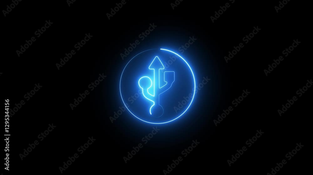 Neon glowing line USB icon isolated on black background. Neon Glowing blue USB icon. 4K Video motion graphic animation.
Neon glowing line USB icon isolated on black background. Neon Glowing blue USB icon. 4K Video motion graphic animation.