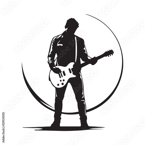 Rock Guitar Player Silhouettes Images Vector isolated on white background.