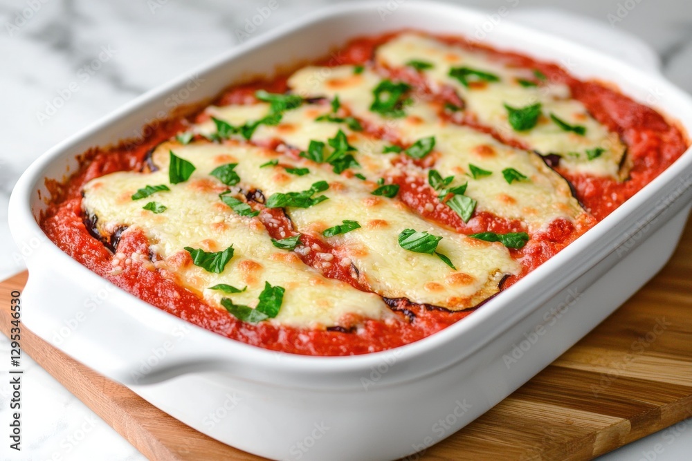 A dish overflowing with layers of tasty lasagna and garnished with fresh ingredients creating a delicious meal A dish overflowing with layers of tasty lasagna and garnished with fresh ingredients creating a delicious meal