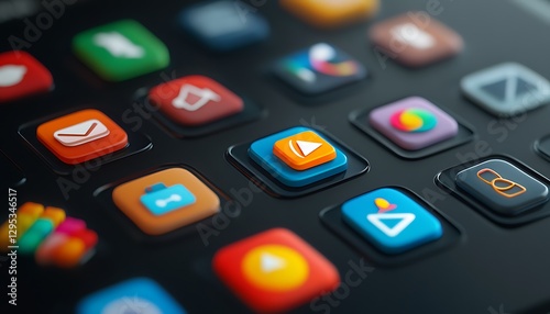 The brightly colored application icons are displayed on a black surface