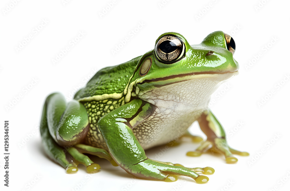 Elegant Green Tree Frog, A Detailed Studio Shot Highlighting Nature's Beauty and Unique Amphibian Characteristics Against a Clean White Background Elegant Green Tree Frog, A Detailed Studio Shot Highlighting Nature's Beauty and Unique Amphibian Characteristics Against a Clean White Background