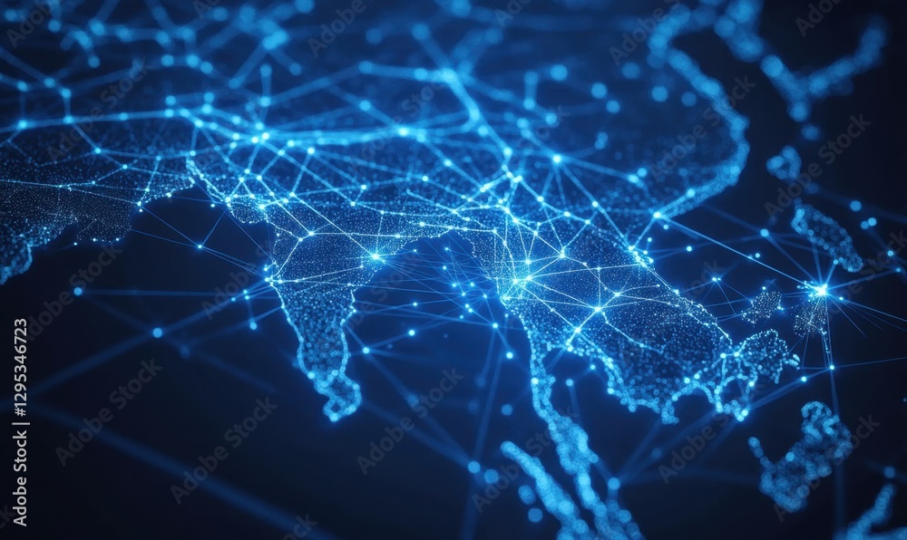 Obraz premium Asia digital network map data connections background visualization