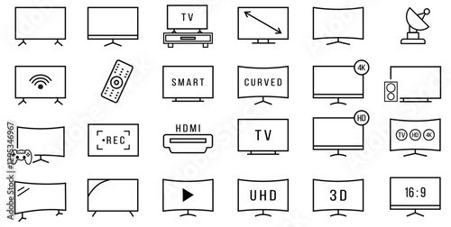 Smart tv icons set with outline vector editable stroke 
