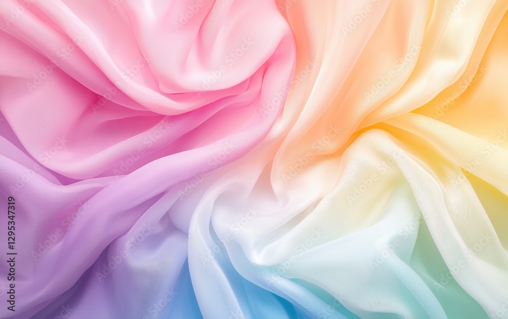 Obraz premium Exquisite rainbow colored silk fabric draped elegantly to showcase the lush hues and soft texture of the material