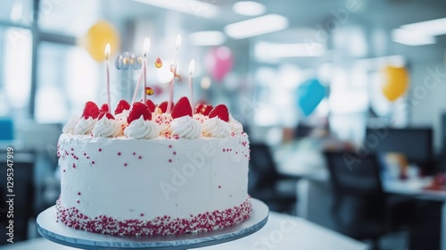 Delicious Raspberry Birthday Cake in Office Setting