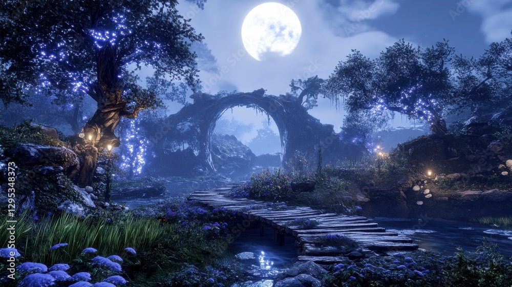 Fototapeta premium Expansive Digital Fantasy World with Glowing Effects