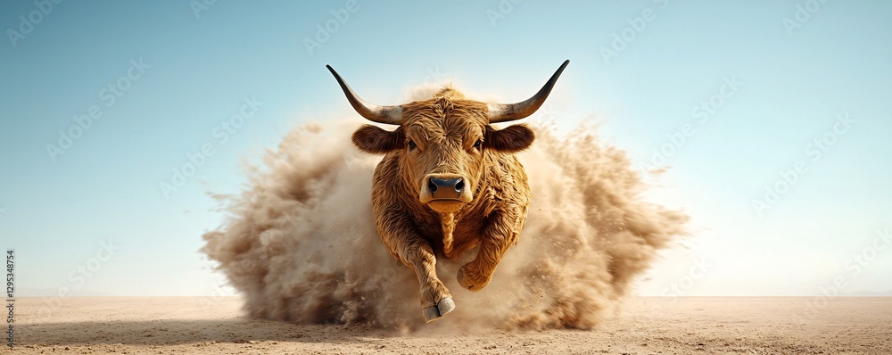 bull charging towards the camera, dust flying, powerful movement, rodeo action, intense energy, wild animal motion capture, cinematic western aesthetic bull charging towards the camera, dust flying, powerful movement, rodeo action, intense energy, wild animal motion capture, cinematic western aesthetic