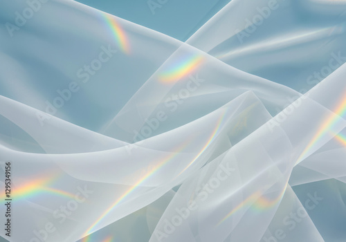 淡いブルーの下地に柔らかい透ける布と光の反射の背景素材