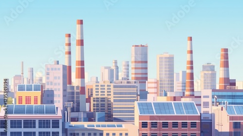Wallpaper Mural Industrial Cityscape with Solar Panels Sustainable Urban Development Torontodigital.ca