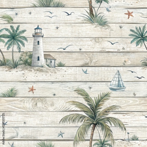 Seamless Coastal Lighthouse Design Beach House Decor Wallpaper Inspiration Relaxing Environment Aesthetic Viewpoint