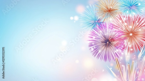 Neon fireworks with sparkling lights abstract background
