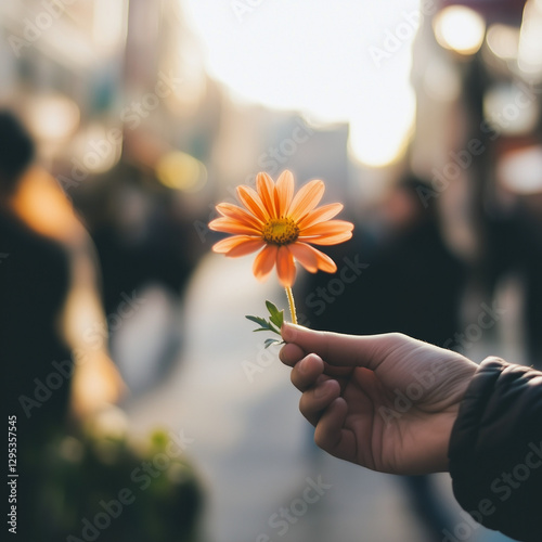Unexpected Generosity: A Helping Hand from a Stranger, hand holding flower