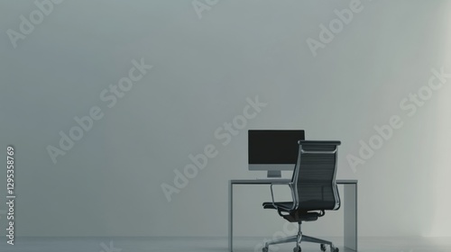 Executive departures with an empty office chair and desk with a computer screen. Featuring leadership change and career shift