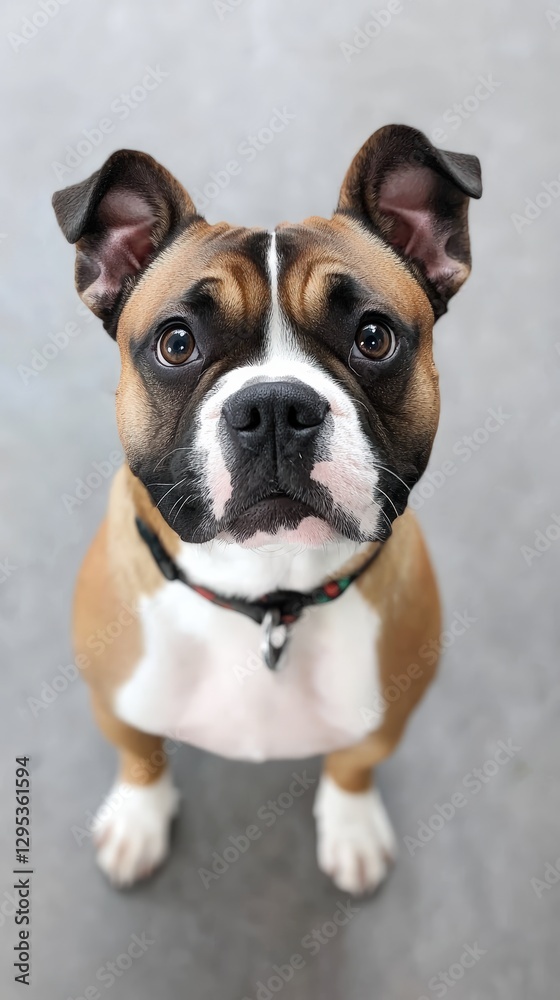 Loyal dog gazing up at camera with expressive eyes capturing a moment of connection and affection