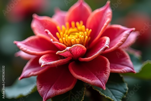 Close-up of a Vibrant Deep Red Flower with Detailed Petals and Stamens