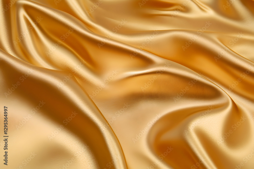 Obraz premium Luxurious Golden Silk Fabric Background with Soft Folds and Subtle Reflections Depicting Elegance and Sophistication for Various Design Applications