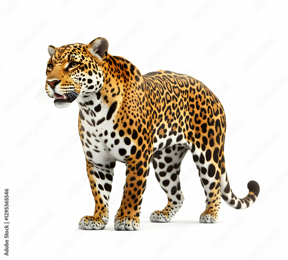 Magnificent Jaguar Isolated on White Background, A Captivating Portrait of Wildlife and Natural Beauty Showcasing its Unique Spots and Powerful Stance Magnificent Jaguar Isolated on White Background, A Captivating Portrait of Wildlife and Natural Beauty Showcasing its Unique Spots and Powerful Stance
