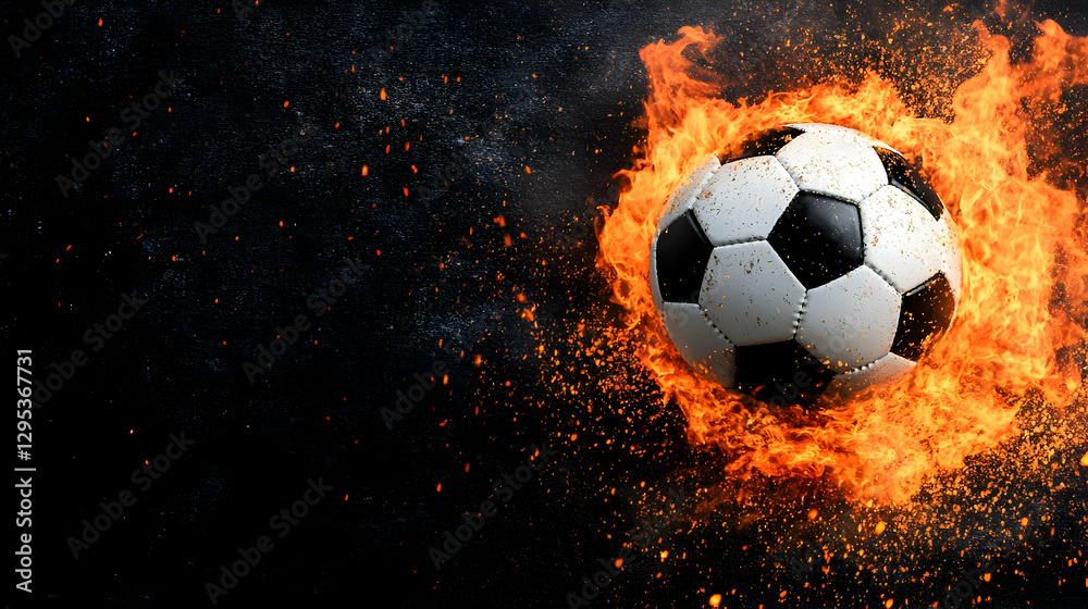 Fototapeta premium burning soccer ball reaching goal