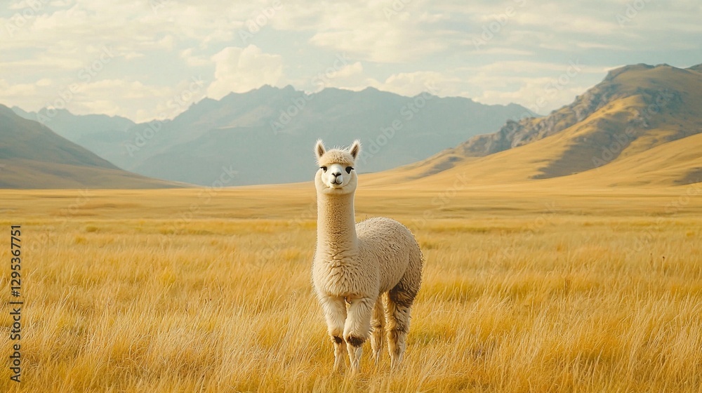 Fototapeta premium Alpaca in Mountain Meadow