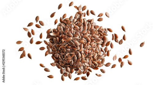 Flax seeds falling on transparent background, creating a burst of healthy nutrition