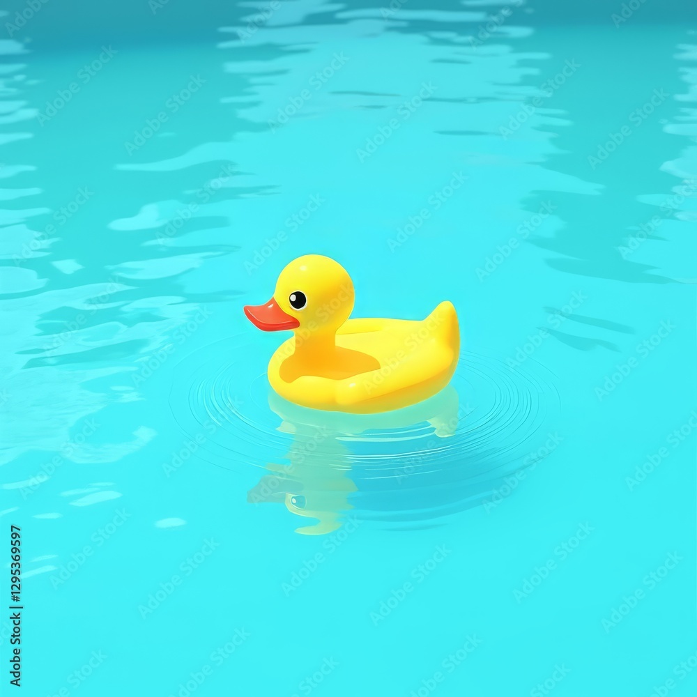 Yellow Rubber Duck Floating in Pool Summer Fun Yellow Rubber Duck Floating in Pool Summer Fun