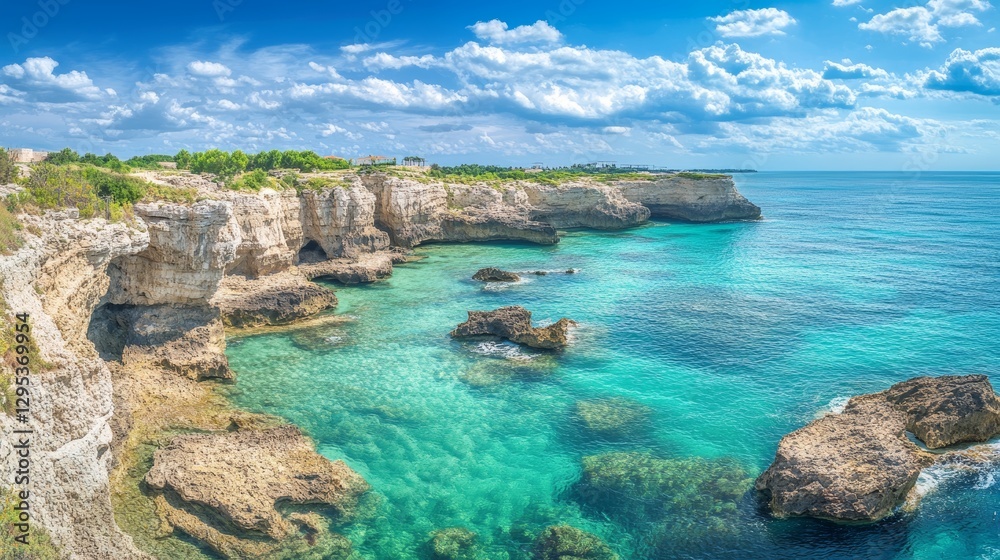 Panoramic view of the rocks and turquoise sea Panoramic view of the rocks and turquoise sea