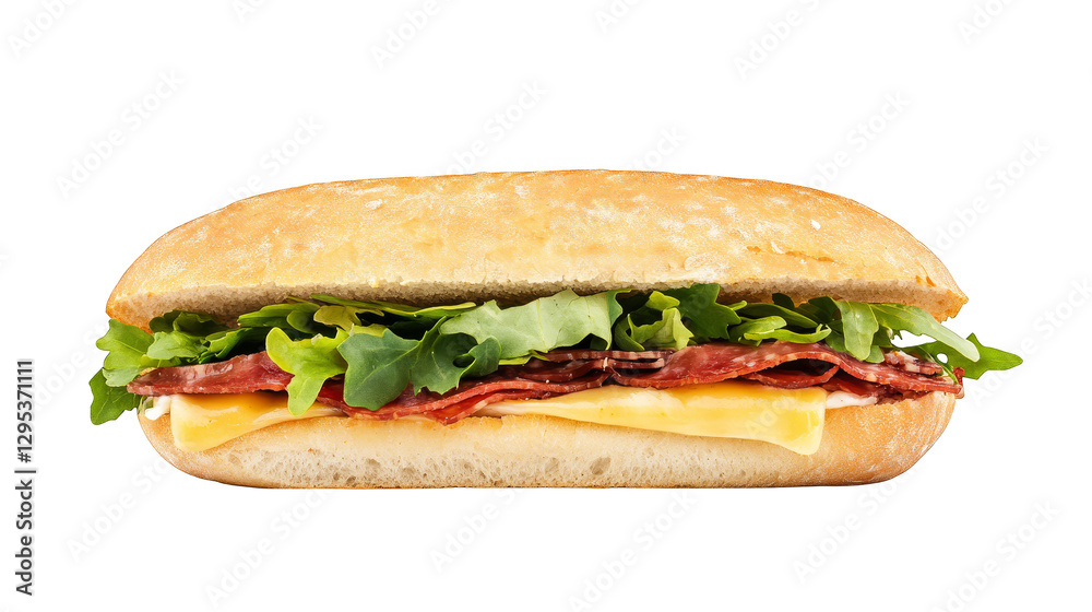 Closeup of a delicious sandwich with meat and lettuce, tasty satisfying meal Closeup of a delicious sandwich with meat and lettuce, tasty satisfying meal