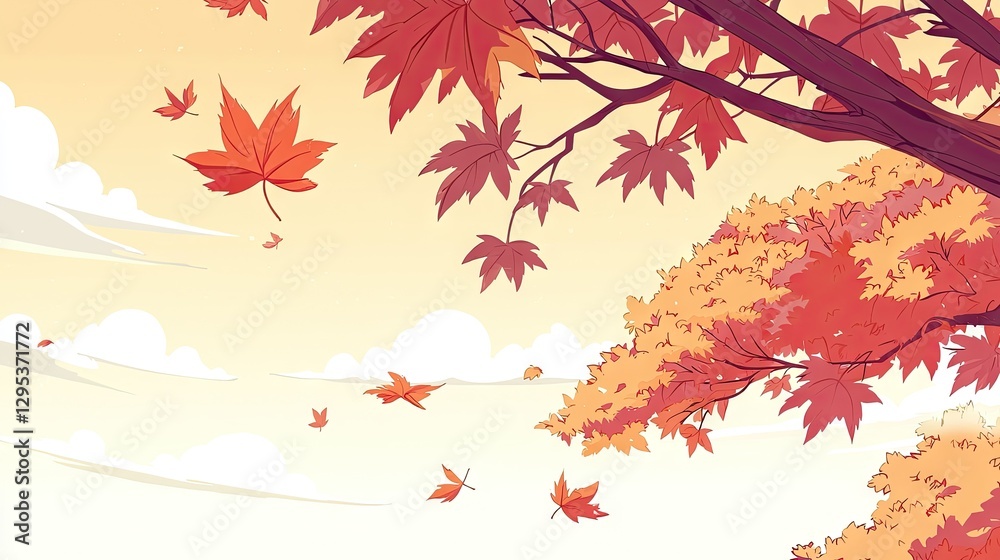 Autumn maple leaves falling, scenic view, peaceful autumn day, beautiful background, suitable for nature desktop backgrounds, social media banners or posters Autumn maple leaves falling, scenic view, peaceful autumn day, beautiful background, suitable for nature desktop backgrounds, social media banners or posters