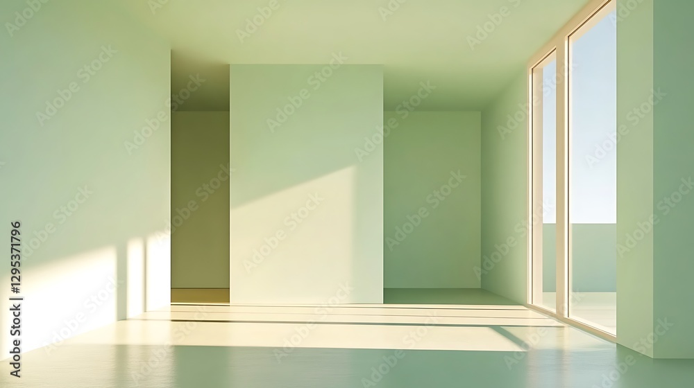 Fototapeta premium An empty room shows minimalistic design and sunlight inside