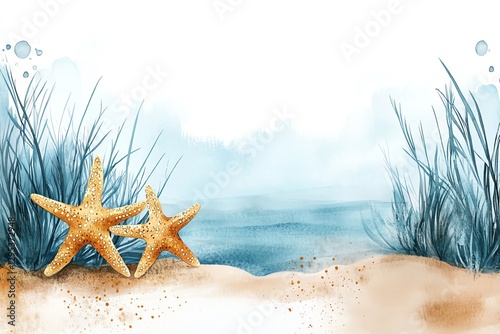 Peaceful Starfish on Sandy Beach Watercolor Painting