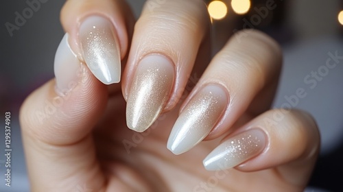 Elegant Gold and White Ombre Nail Design photo