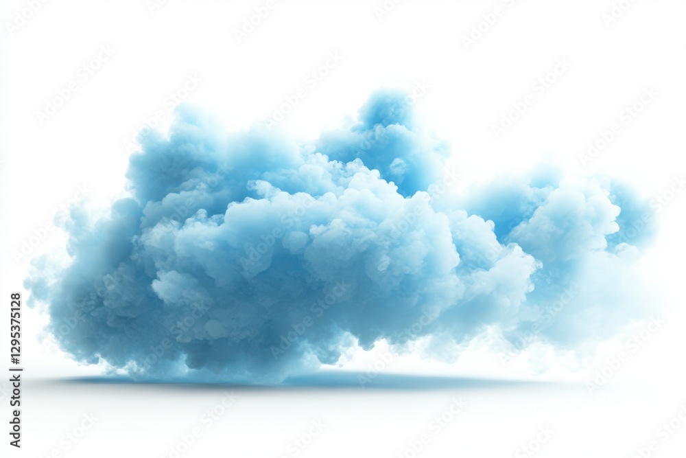 A fluffy blue cloud with soft edges floating on a clean white background creating a serene and peaceful atmosphere A fluffy blue cloud with soft edges floating on a clean white background creating a serene and peaceful atmosphere