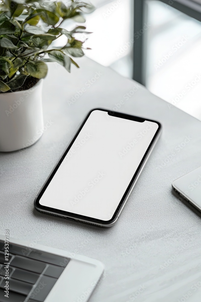 Smartphone mockup with blank screen background, top view Smartphone mockup with blank screen background, top view