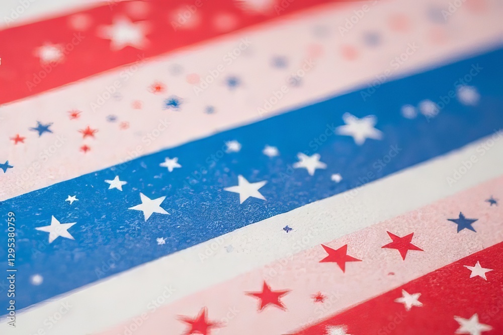 Fototapeta premium Close-up Patriotic Stripes with Stars, Red, White, and Blue Design