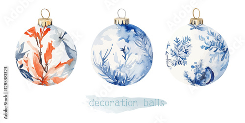 Watercolor Christmas decoration ball vector illustration, watercolor vector illustration,New Year, Easter