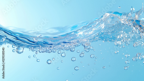 アクアブルーの水中に広がるバブル.