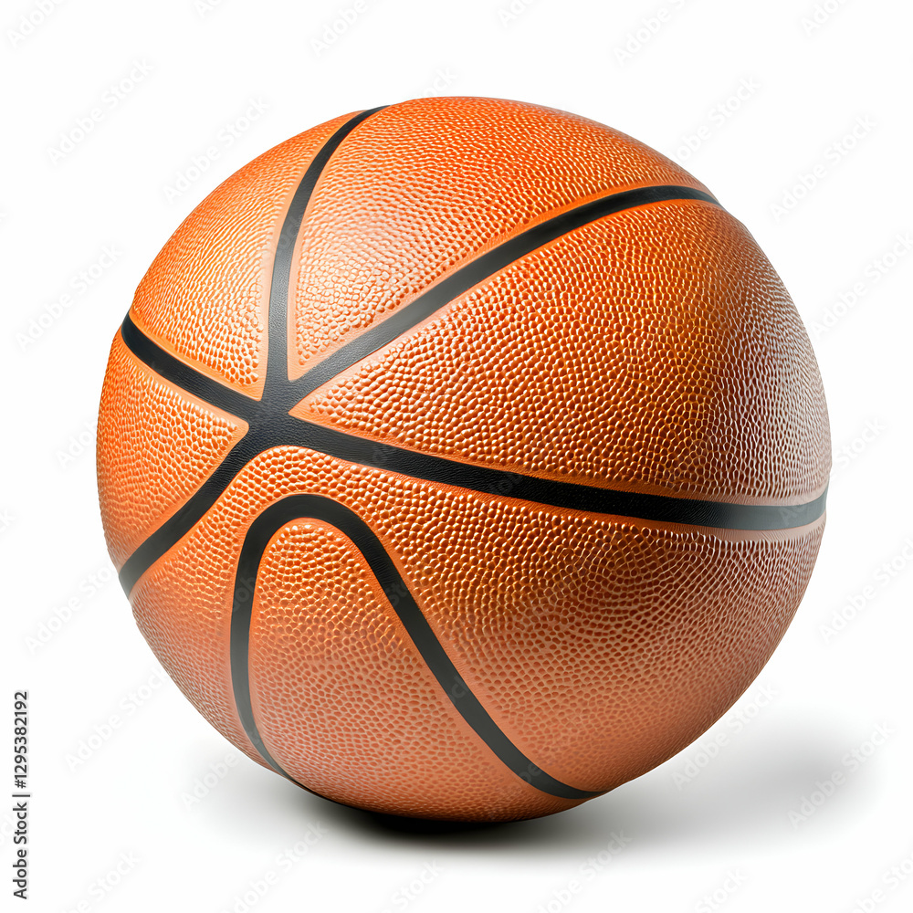 Fototapeta premium Studio Shot of a Professional Regulation Size Basketball on Seamless White Background, Representing Sport, Activity, Teamwork and Competition in Dynamic Indoor Games