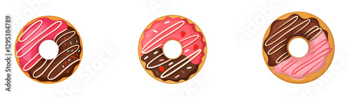 Colorful Strawberry and Chocolate Donut with Icing