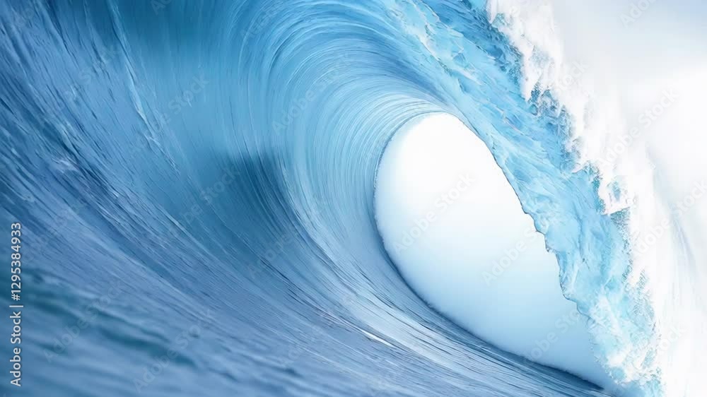 Beautiful blue surf crashing tidal wave on a bright sunny day off the coast with clear blue skies