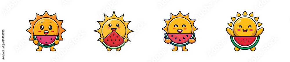Cute Sun Character Eating Watermelon Cute Sun Character Eating Watermelon