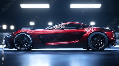 Sleek Red Sports Car in Garage Setting