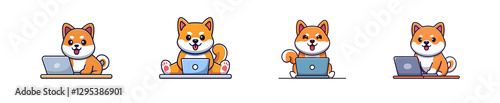 Cute Shiba Inu Using a Laptop