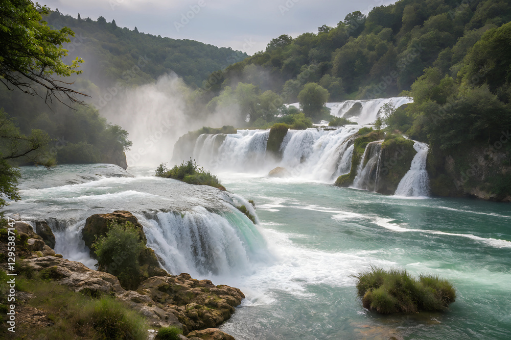 Fototapeta premium Photographs of cascading waterfalls
