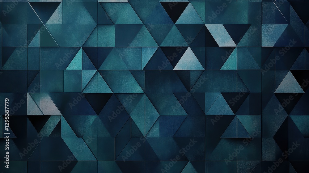 Fototapeta premium Dark teal and navy blue geometric pattern, deep cool tones with metallic reflections for a sleek, modern look.