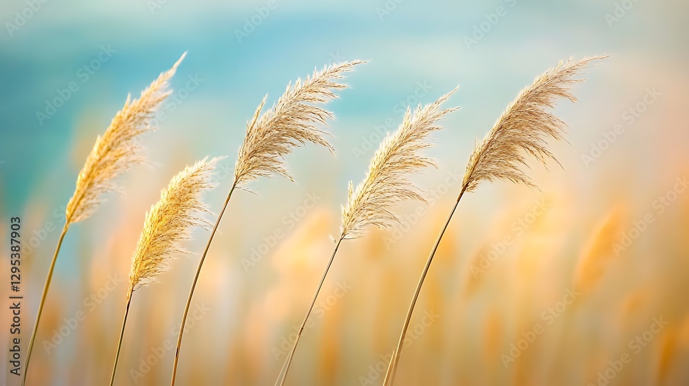Graceful stalks of grass are gently swaying in the sunlight Graceful stalks of grass are gently swaying in the sunlight