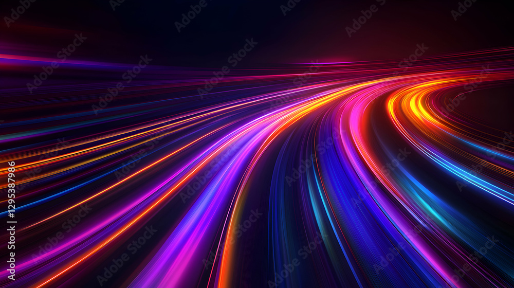 Vibrant light trails illuminate a futuristic highway, creating a sense of speed and motion in a dynamic abstract scene, capturing the energy of modern technology Vibrant light trails illuminate a futuristic highway, creating a sense of speed and motion in a dynamic abstract scene, capturing the energy of modern technology
